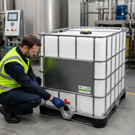 Rebottled IBC with 220mm Lid on Steel Pallet for Non-Hazardous Liquids