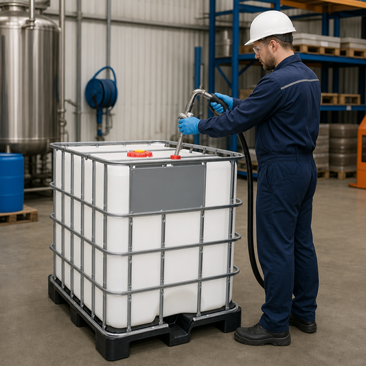 Rebottled 1000L IBC with CDS Dip-Tube for Safe Liquid Storage
