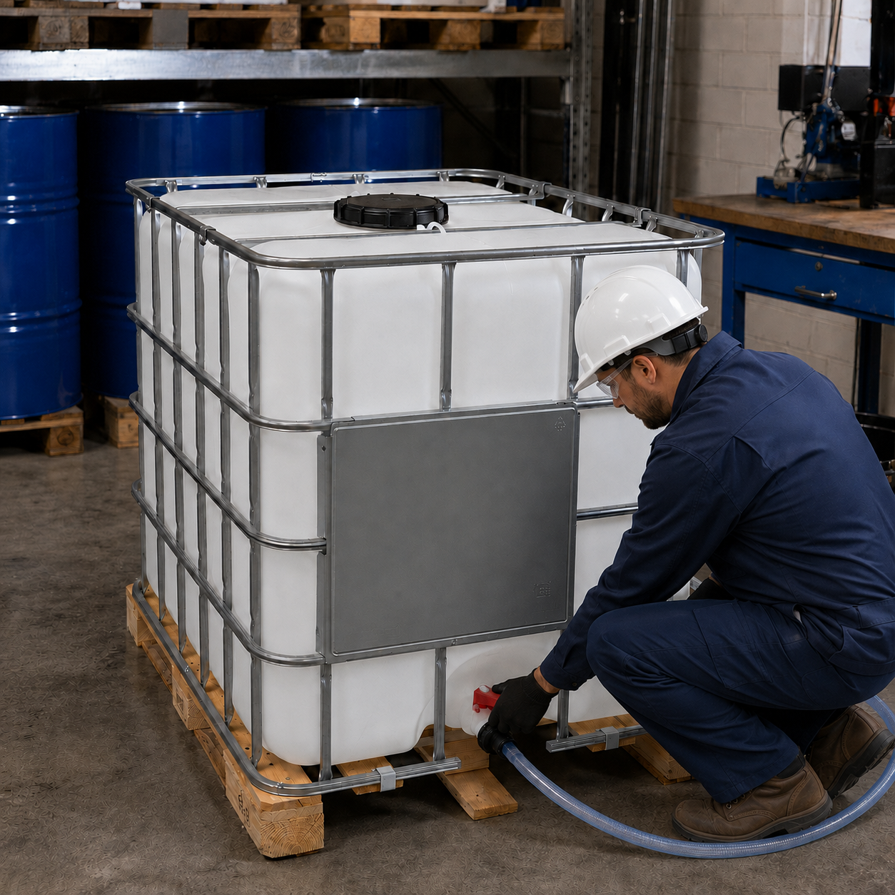 1000L Reconditioned IBC on Timber Pallet for Safe Storage