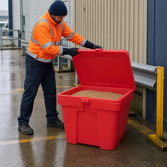 110L Red Grit and Salt Storage Bin for Outdoor Use