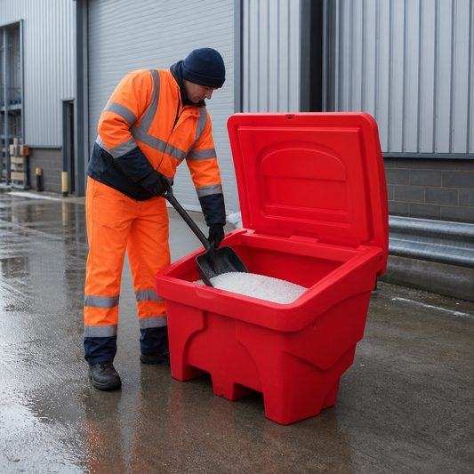 130L Red Grit and Salt Storage Bin for Outdoor Use