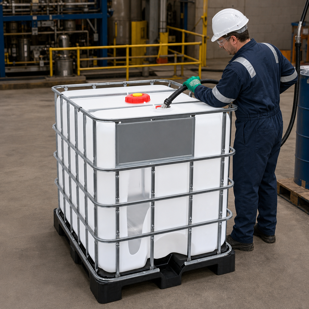 Rebottled 1000L IBC with CDS Dip-Tube for Safe Liquid Storage