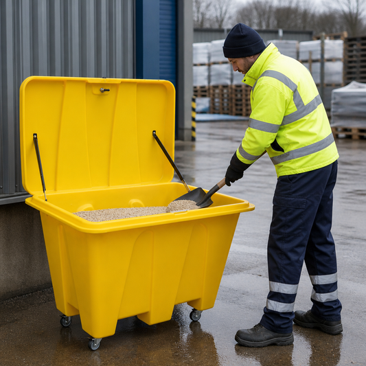 500L Yellow Grit and Salt Storage Bin for Outdoor Use
