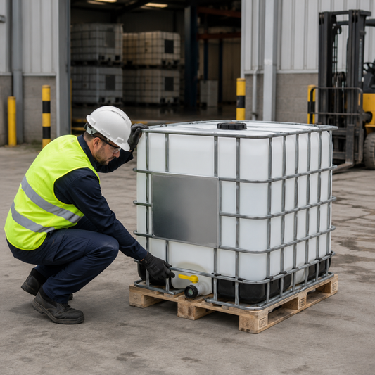 Reconditioned 820L IBC Container on Steel Pallet for Industrial Use