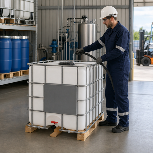 Rebottled IBC with 220mm Lid on Timber Pallet for Safe Liquid Storage