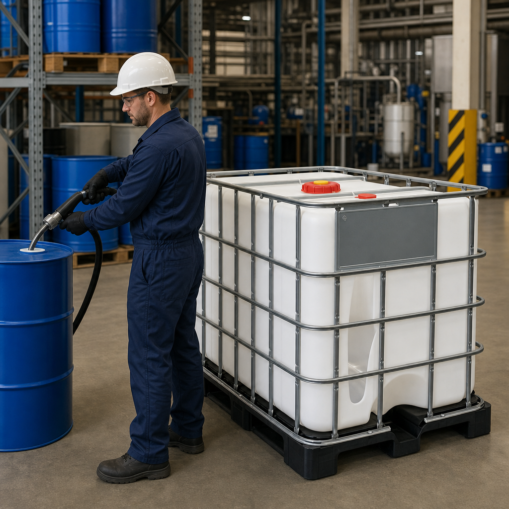 Rebottled 1000L IBC with CDS Dip-Tube for Safe Liquid Storage