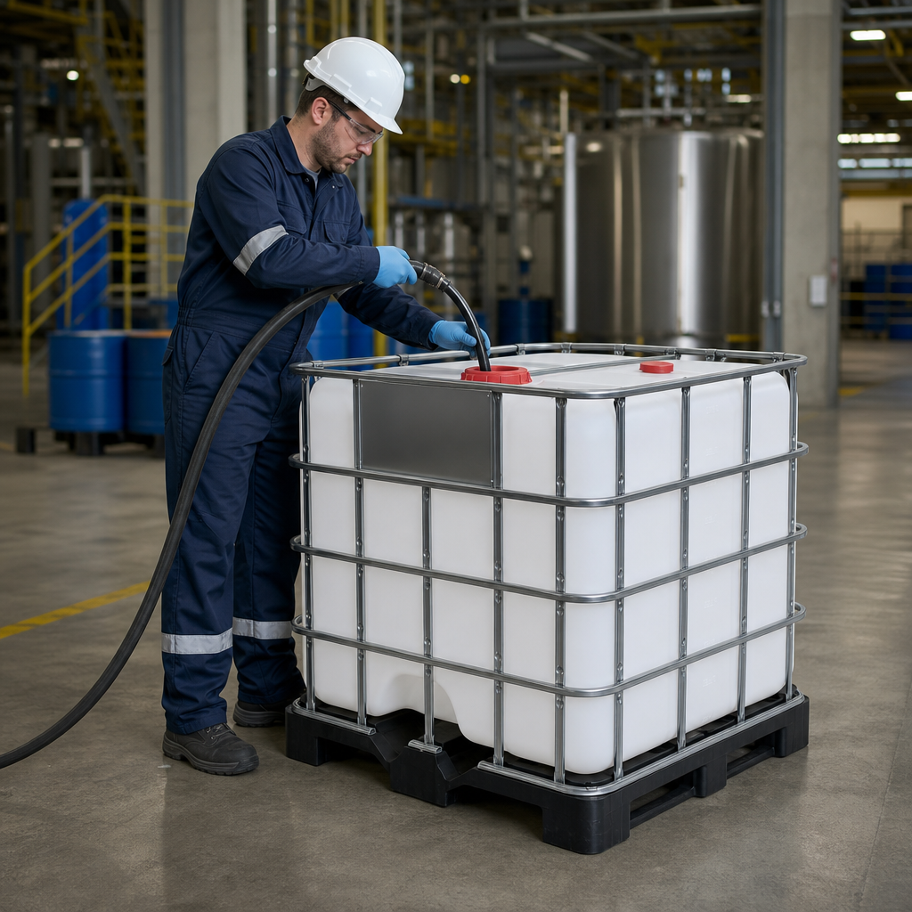 Rebottled 1000L IBC with CDS Dip-Tube for Safe Liquid Storage